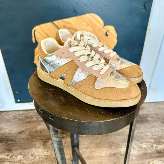 Metallic Silver & Tan Sneakers