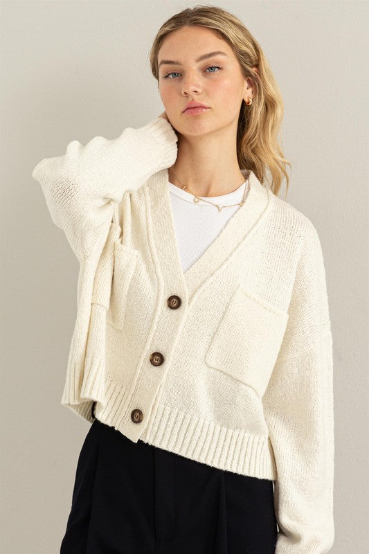 Crop Shoulder Cropped Cardigan Sweater