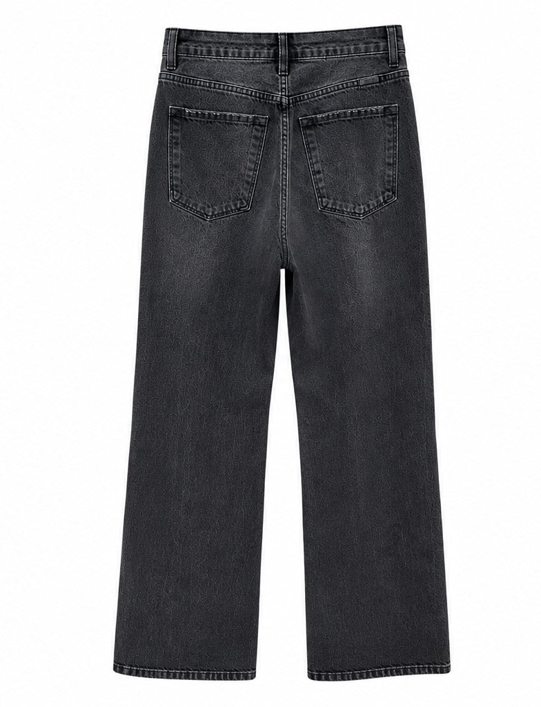 Black Distressed Wide-Leg Jeans