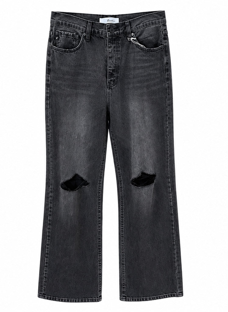 Black Distressed Wide-Leg Jeans