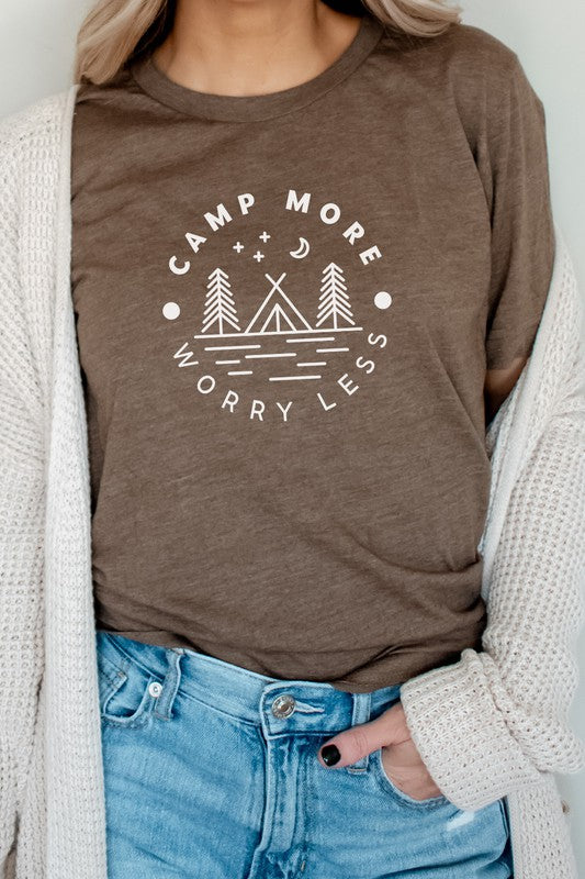 Camp More Worry Less Tent in Forest Graphic Tee