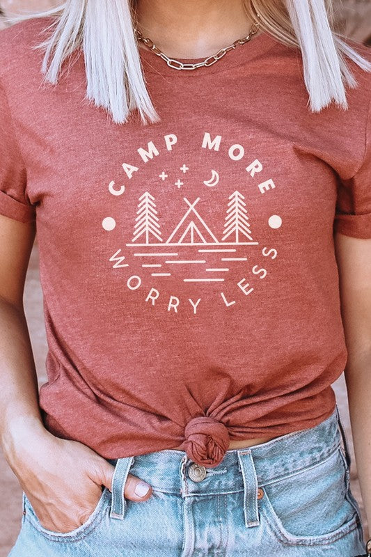 Camp More Worry Less Tent in Forest Graphic Tee