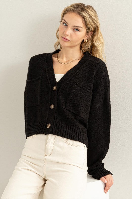 Crop Shoulder Cropped Cardigan Sweater