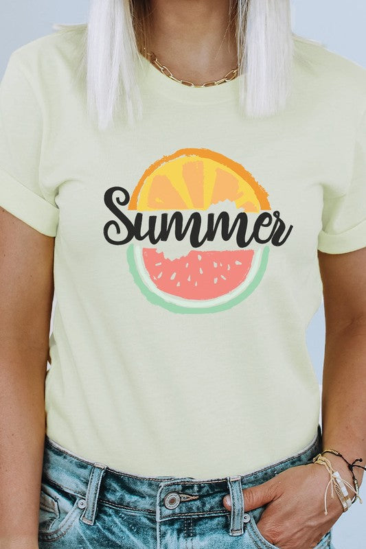 Summer Fruit Slices Watermelon Orange Graphic Tee