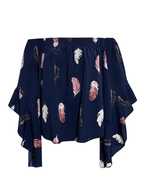 Feather Print Smocked Blouse